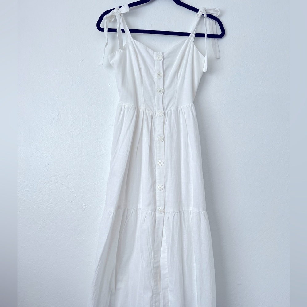 NWT URBAN OUTFITTERS white 100% cotton Midi button down shoulder tie dress SZ SM